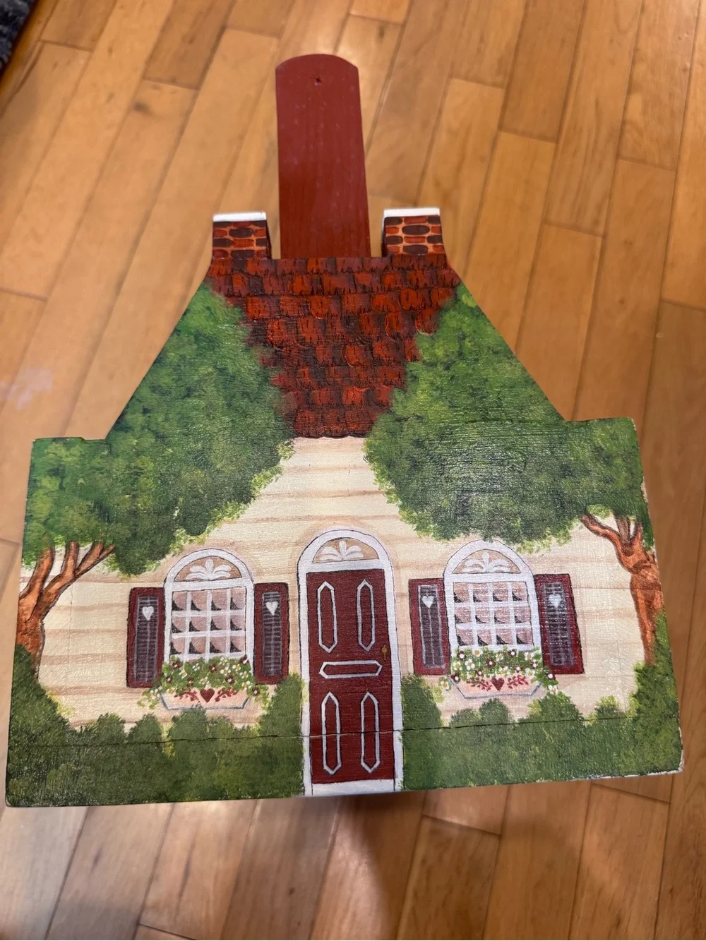 Folk Art House Wood Caddy Basket Treasures by Laurene Hand Painted Cottage